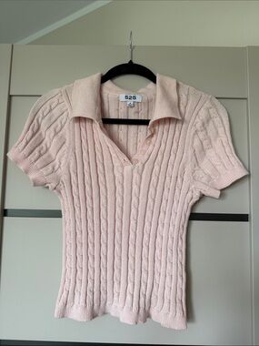 525 Pale Pink Cable Knit Polo Top